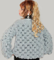 Designer Bouclé Gray Elegant Hand knit women's Alpaca Cardigan