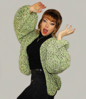 Mohair Oversized Alpaca Chunky Knit Cardigan, Green Bomber