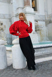 Red Alpaca Wool Sweater with cables and arans