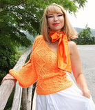 Designer Handmade Knitted Mohair Sweater with Bow for special events.